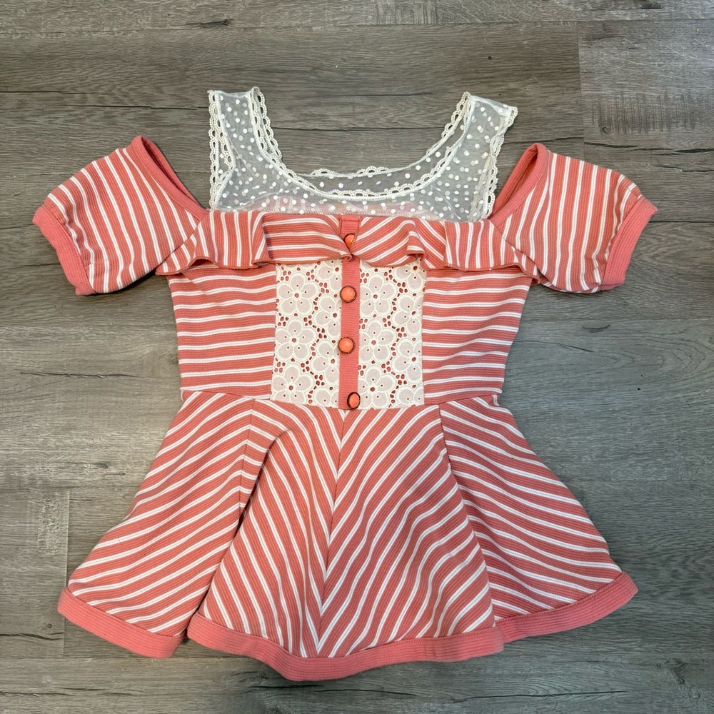 LIZ LISA Pink Striped Babydoll Top with Lace Details